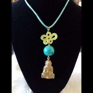 Jade Boho Buddha Charm Silk Cord Necklace
